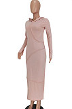 Lotus Pink Women Fashion Long Sleeve Solid Color Cotton Hooded Mid Waist Long Dress ED1073-3