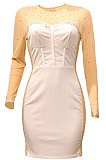 White Women Sexy Bling Bling Hip Perspectivity Pullover Mid Waist Mini Dress CCY9325-1