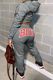 Black Women Solid Color Hooded Top Sport Letters Printing Pants Sets LD8796-2