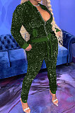 Peacock Blue Night Club Casual Saquins Long Sleeve Zip Front Coat Trousers Sets YYF8260-1