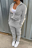 Yellow Wholesale Velvet Side White Stripe Cardigan Zip Front Jacket Coat Trousers Sport Sets BM7235-4