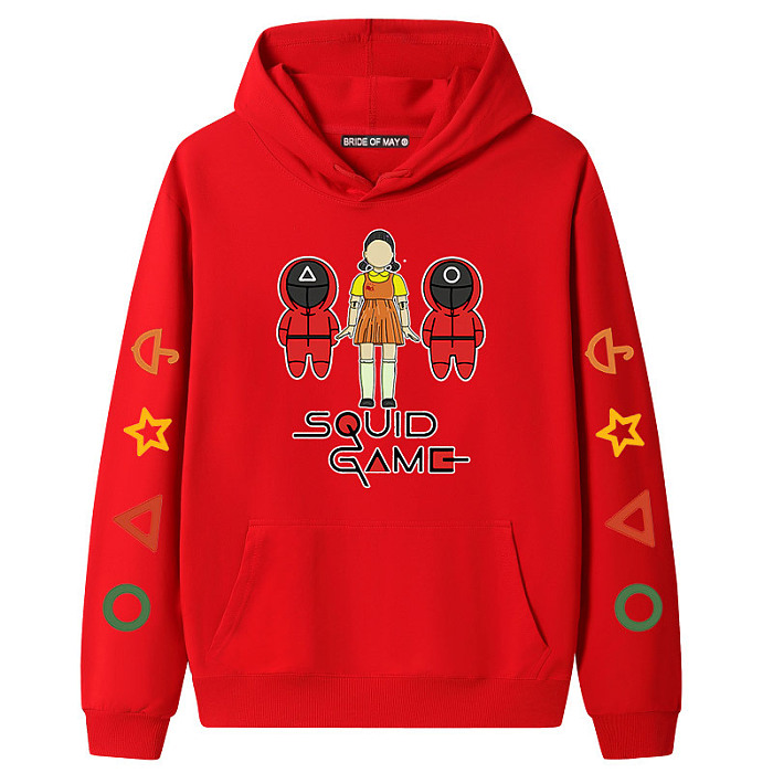 Red Squid Game Fleece Casual Pullover Hoodie Tops Unisex PBQY20201125-1