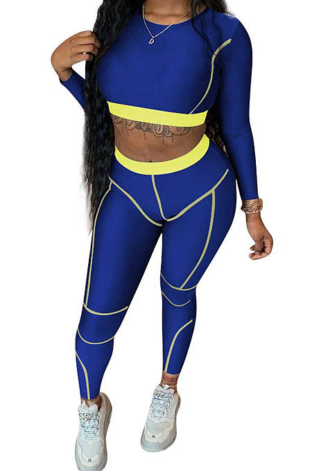 Blue Women Sexy Causal Fashion Dew Waist TwoPieces ED1076-2