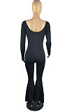 Yellow Sexy Cotton Blend Long Sleeve Slim Fitting Solid Color Flare Jumpsuits ZMM9123-1