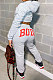 Gray Women Solid Color Hooded Top Sport Letters Printing Pants Sets LD8796-1