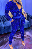 Red Night Club Casual Saquins Long Sleeve Zip Front Coat Trousers Sets YYF8260-2