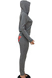 Black Women Solid Color Hooded Top Sport Letters Printing Pants Sets LD8796-2