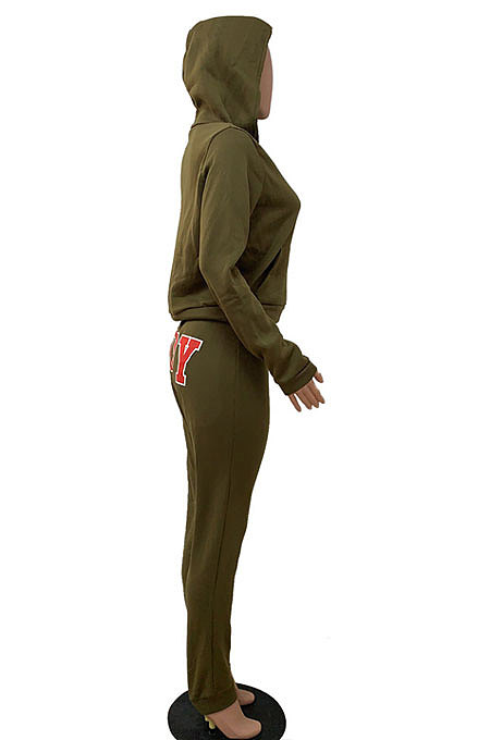 Gray Women Solid Color Hooded Top Sport Letters Printing Pants Sets LD8796-1
