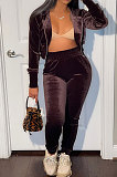 Blue Winter Women's Velvet  Long Sleeve Zipper Cardigan Hoodie Pencil Pants Sports Sets ZMM9137-2