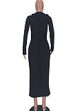 Lotus Pink Women Fashion Long Sleeve Solid Color Cotton Hooded Mid Waist Long Dress ED1073-3