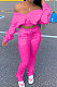 Rose Red Women Batwing Sleeve Pure Color Long Sleeve Crop Ruffle Pants Sets LD8768-6