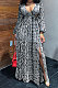 Black White Sexy Snakeskin Long Sleeve V Neck Hollow Out Collect Waist Long Dress ZS0427-1
