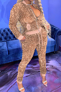 Rose Gold Night Club Casual Saquins Long Sleeve Zip Front Coat Trousers Sets YYF8260-4