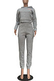 Black Women Solid Color Hooded Top Sport Letters Printing Pants Sets LD8796-2