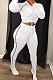 White Modest Shirred Detail Side Stripe Long Sleeve Dew Waist Tops Pencil Pants Slim Fitting Sets YYF8257-1