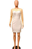 White Women Sexy Bling Bling Hip Perspectivity Pullover Mid Waist Mini Dress CCY9325-1