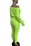 Gray Women Batwing Sleeve Pure Color Long Sleeve Crop Ruffle Pants Sets LD8768-3