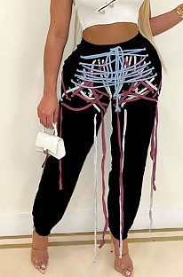 Wine Red Modest Multicolor Eyelet Strining Times Pants BM7233-4