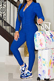 Blue Simple New Fish-Scale Pattern Long Sleeve Zipper Hoodie Skinny Pants Yoga Solid Color Sets ZMM9135-1