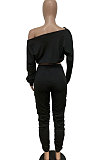 Yellow Women Batwing Sleeve Pure Color Long Sleeve Crop Ruffle Pants Sets LD8768-2