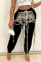 Grey Modest Multicolor Eyelet Strining Times Pants BM7233-1