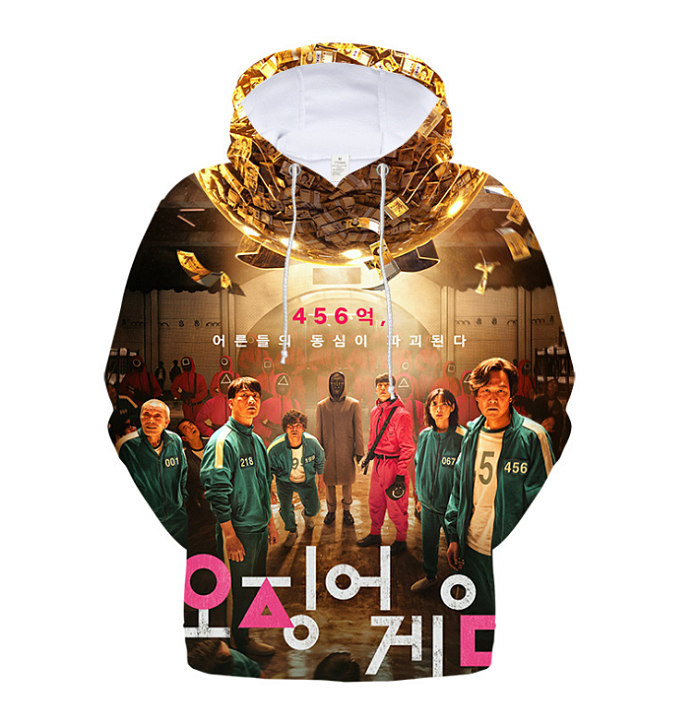 Squid Game Digital Printing Pullover Hooded Fleece Long Sleeve Casual Baseball Uniform Unisex HQS01
