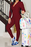 Red Simple New Fish-Scale Pattern Long Sleeve Zipper Hoodie Skinny Pants Yoga Solid Color Sets ZMM9135-3