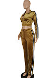 Pink Women Long Sleeve Cardigan Zipper Pleuche Pure Color Spliced Pants Sets FFE187-2