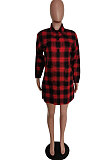 Green Wholesale New Plaid Long Sleeve Lapel Neck Single-Breasted Shirt Dress F88314-2