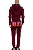 Black Women Solid Color Hooded Top Sport Letters Printing Pants Sets LD8796-2