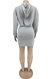 Grey Wholesale Cotton Preppy Long Sleeve Hoodie Mini Dress DN8639-1