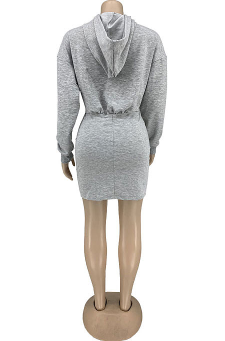 Grey Wholesale Cotton Preppy Long Sleeve Hoodie Mini Dress DN8639-1