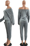 Red Fashion Preppy Cotton Long Sleeve Oblique Shoulder Loose Tops Skinny Pants Casual Sets H1743 -1
