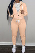 SUPER WHOLESALE | Orange Wholesale Sports Women Long Sleeve Zipper Hoodie Bodycon Pants Solid Color Sets LML273-5