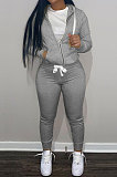 SUPER WHOLESALE | Coffee Wholesale Sports Women Long Sleeve Zipper Hoodie Bodycon Pants Solid Color Sets LML273-2