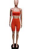 Orange Romantic Women's Condole Belt Tank&Long Sleeve Sunscreen Shirt Shorts Three Piece F88398-2