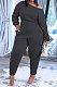 Black Fashion Preppy Cotton Long Sleeve Oblique Shoulder Loose Tops Skinny Pants Casual Sets H1743-3