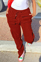 Red Modest New Double-Sided Velvet Solid Pocket Cargo Pants DN8637-2