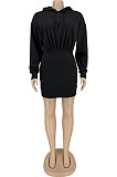 Grey Wholesale Cotton Preppy Long Sleeve Hoodie Mini Dress DN8639-1