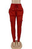 Red Modest New Double-Sided Velvet Solid Pocket Cargo Pants DN8637-2