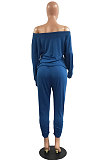 Black Fashion Preppy Cotton Long Sleeve Oblique Shoulder Loose Tops Skinny Pants Casual Sets H1743-3