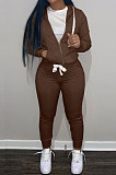 SUPER WHOLESALE | Coffee Wholesale Sports Women Long Sleeve Zipper Hoodie Bodycon Pants Solid Color Sets LML273-2