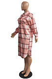 Pink New Luxe Plaid Woolen Cloth Long Sleeve Lapel Neck Single-Breasted Long Jacket Coat H1749-1