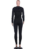 SUPER WHOLESALE | Coffee Wholesale Sports Women Long Sleeve Zipper Hoodie Bodycon Pants Solid Color Sets LML273-2