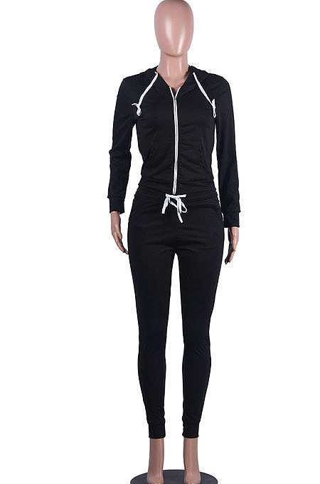 SUPER WHOLESALE | Coffee Wholesale Sports Women Long Sleeve Zipper Hoodie Bodycon Pants Solid Color Sets LML273-2