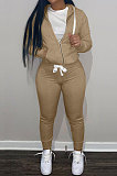 SUPER WHOLESALE | Coffee Wholesale Sports Women Long Sleeve Zipper Hoodie Bodycon Pants Solid Color Sets LML273-2
