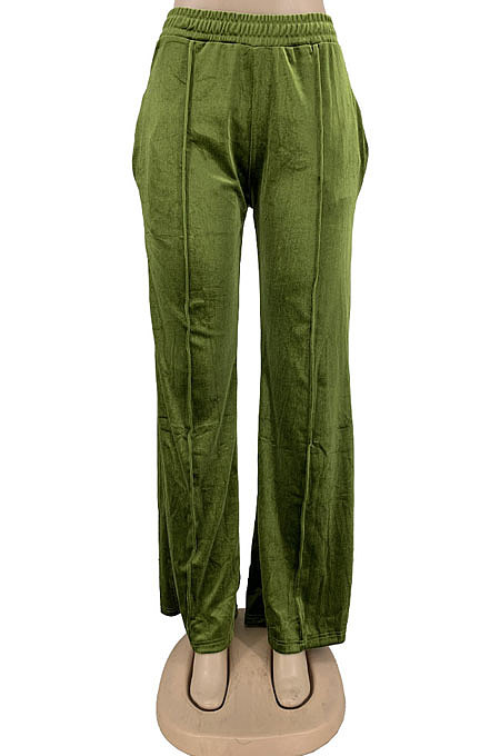 Dark Brown Simple Luxe Velvet Pure Color Casual Wide Leg Pants DN8638-1