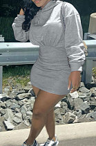 Grey Wholesale Cotton Preppy Long Sleeve Hoodie Mini Dress DN8639-1