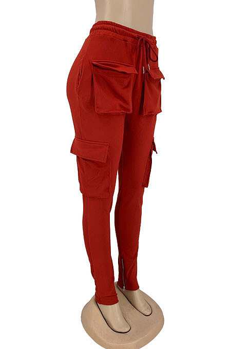 Yellow Modest New Double-Sided Velvet Solid Pocket Cargo Pants DN8637-1