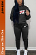 Women's Printed N,I,K,E Hoodie Top & Jogger Pants Set in Black